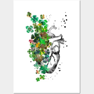 Heart anatomy, heart with four-leaf clovers Posters and Art